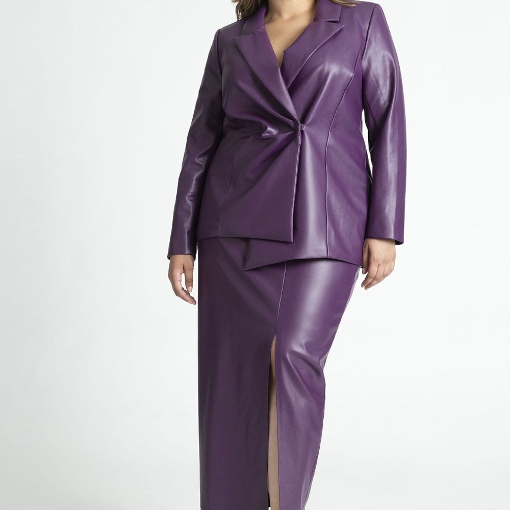 Faux Leather Asym Blazer & Leather Column Skirt With Slit